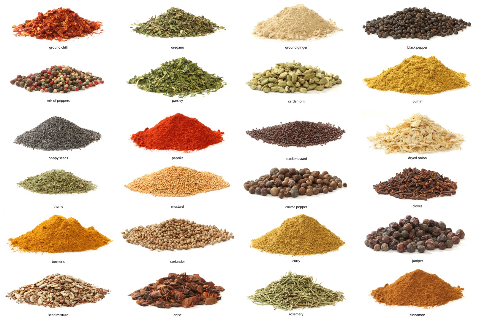Different,Spices,Isolated,On,White,Background.,Large,Image